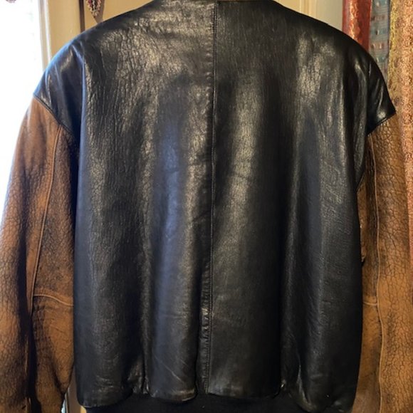 Vintage 80's Fog City Leather Two Tone Black/Brown Bomber Jacket  -Large - Picture 2 of 14